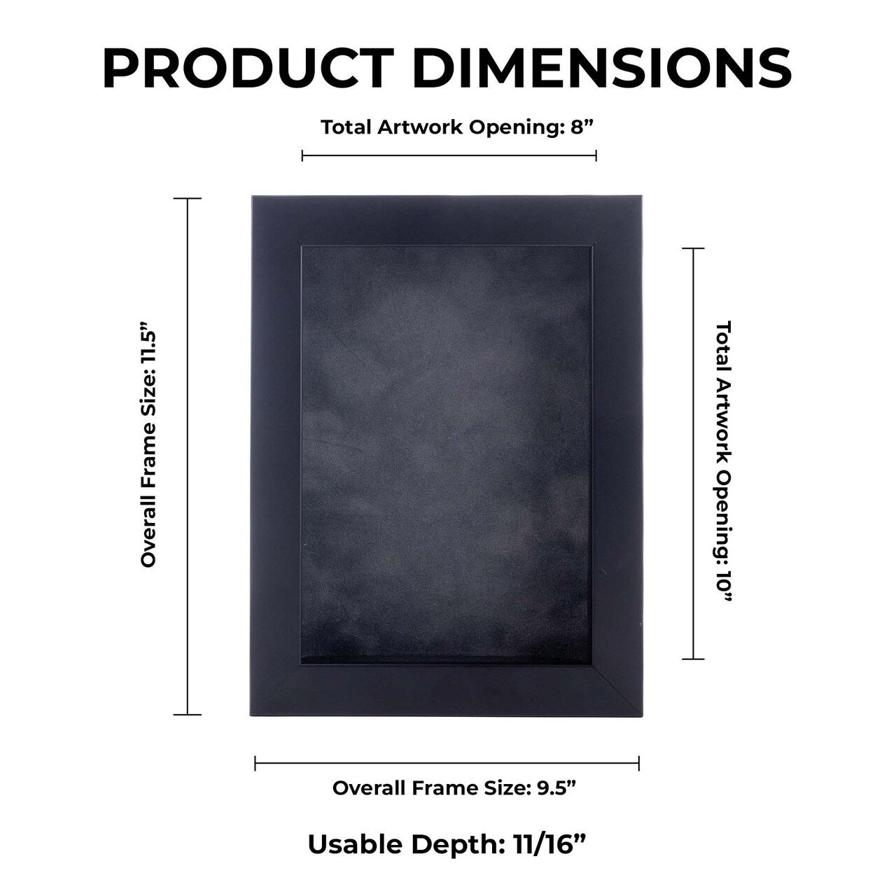 Classic Black Wood Shadown Box Frame with Acrylic Front - Dark Grey Suede Backing, 30 Sizes